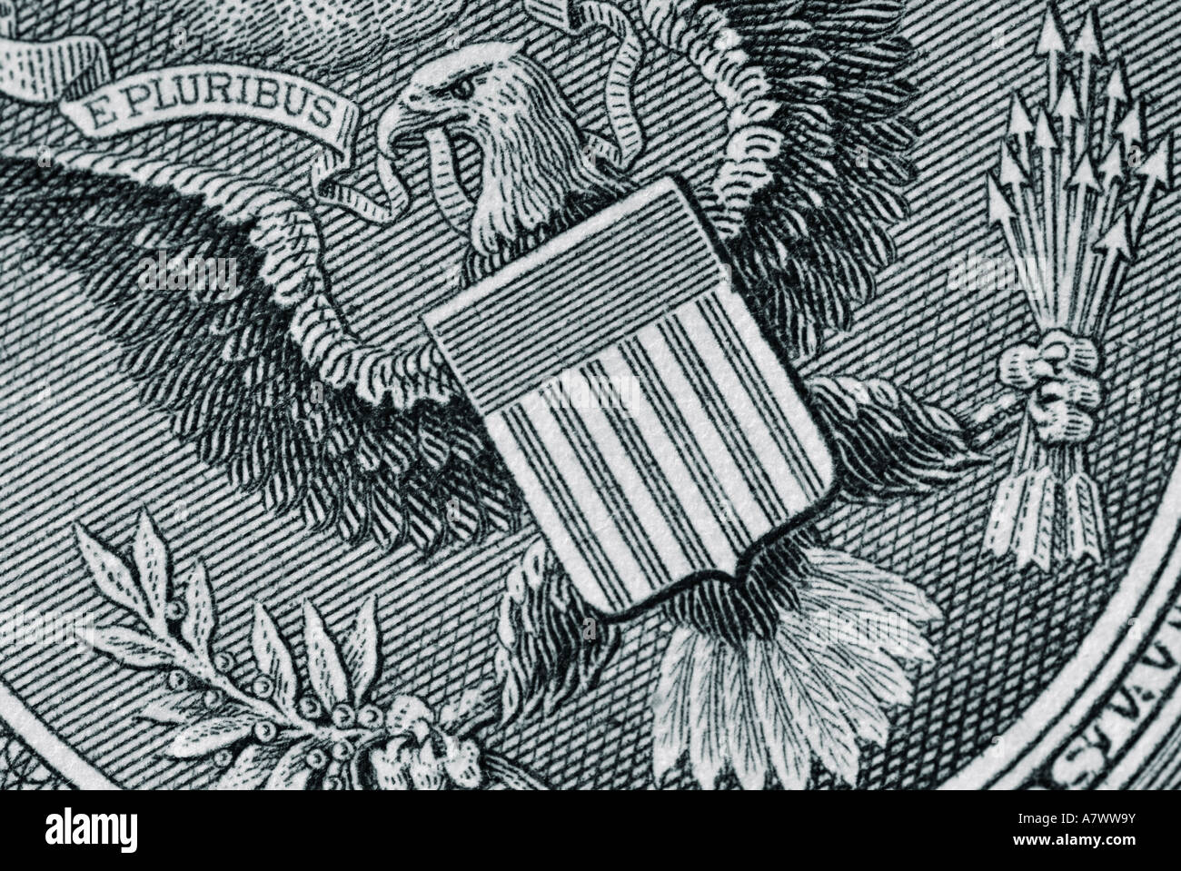 Dollar Bill Close Up montrant le Grand Sceau Le Blason national des États-Unis d'Amérique Banque D'Images