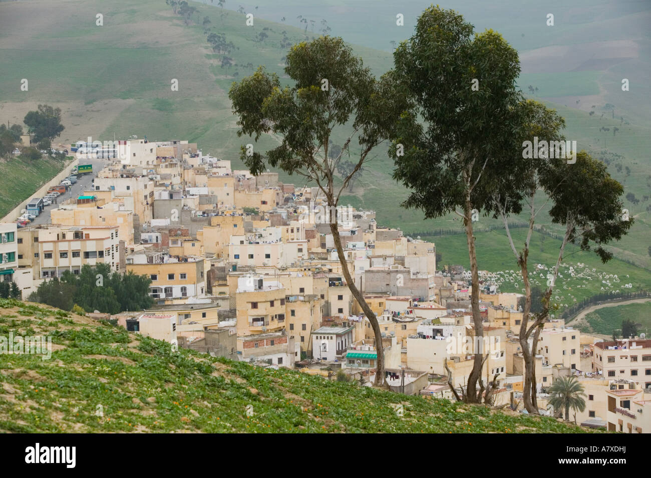 Le MAROC, Moulay Yacoub (FES) : Vue sur Ville thermale accueil du célèbre Hot Springs Banque D'Images