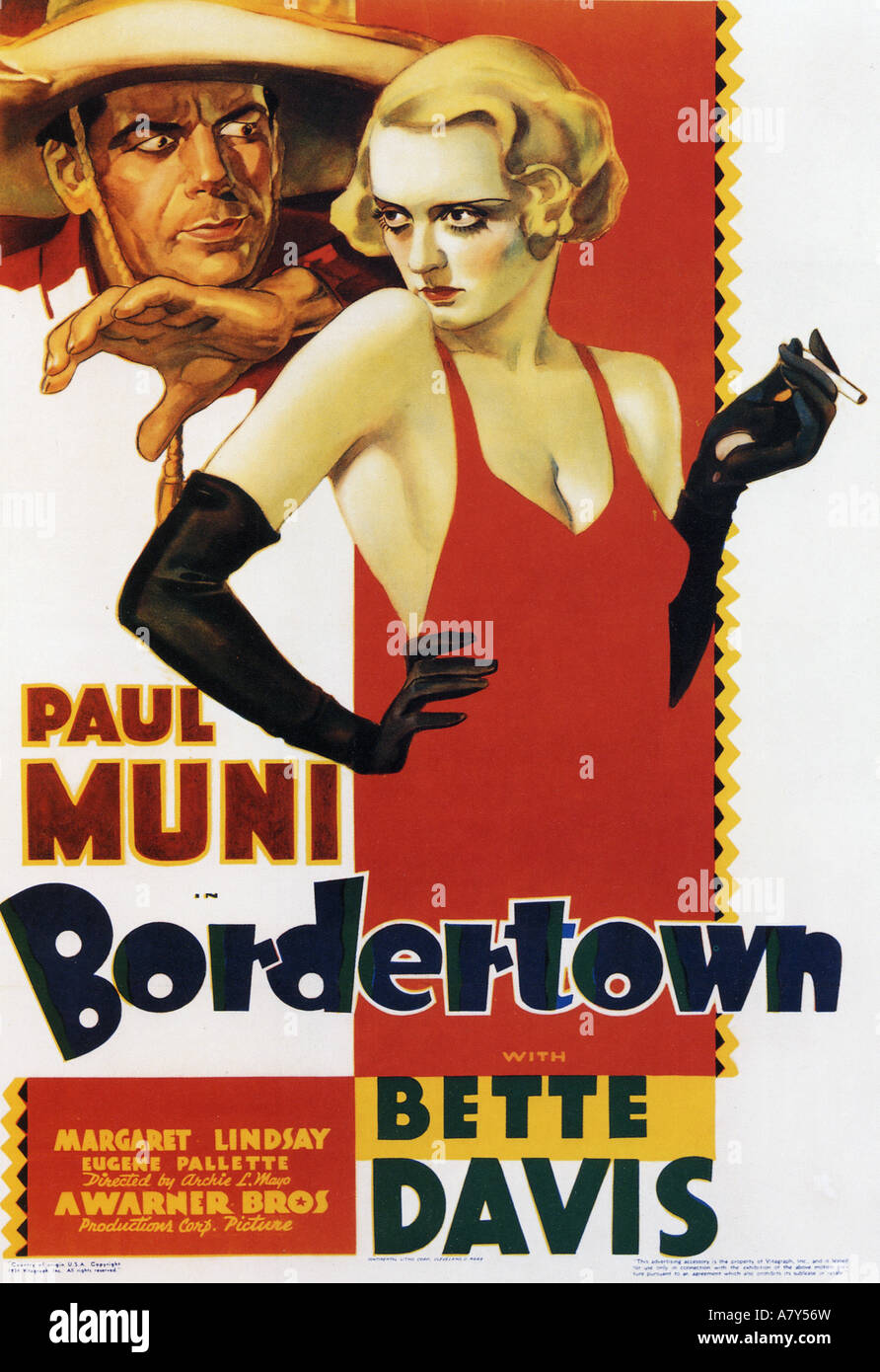 BORDERTOWN affiche pour 1934 Warner film avec Paul Muni et Bette Davis Banque D'Images