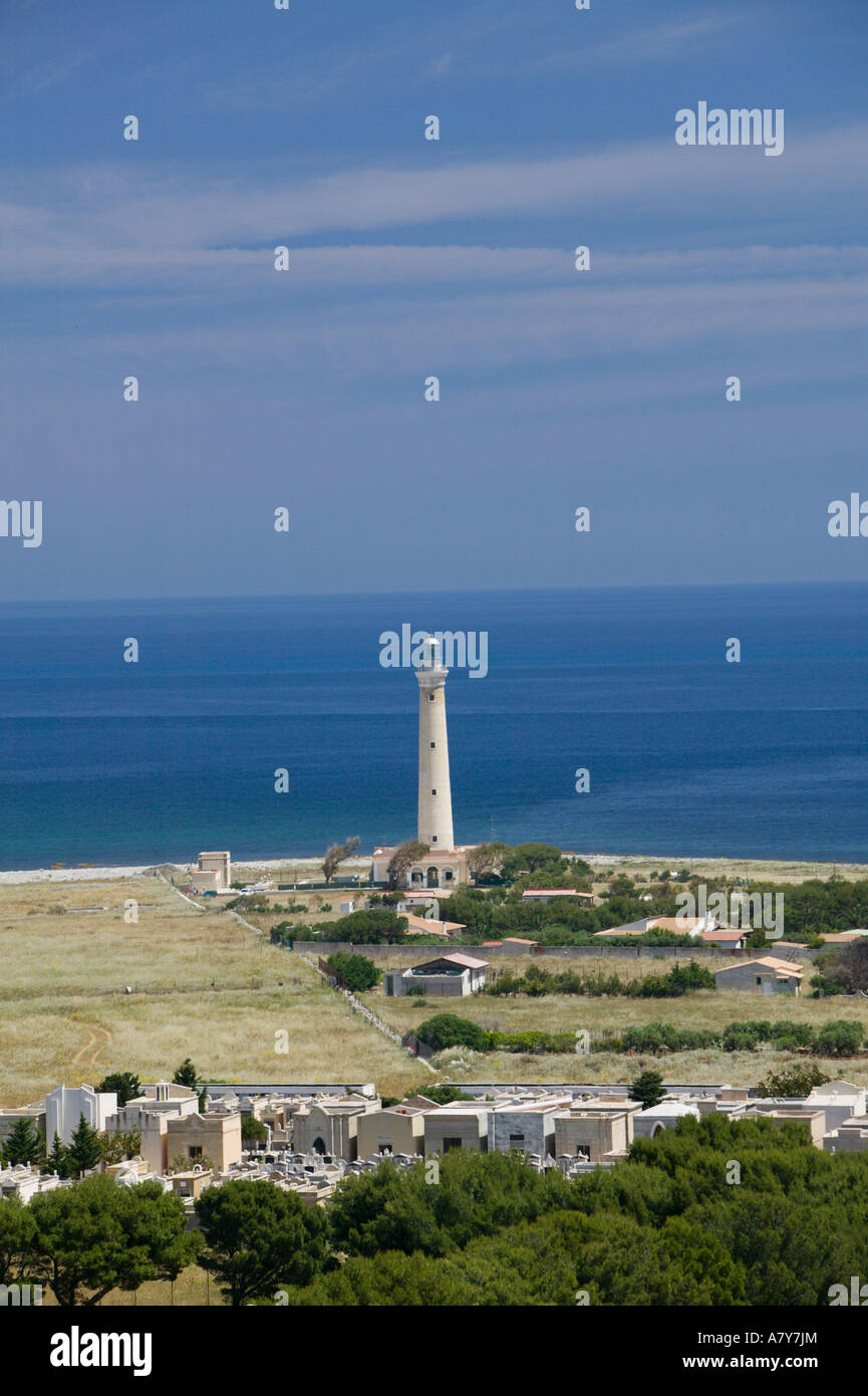 Italie, Sicile, San Vito Lo Capo, Town Lighthouse Banque D'Images