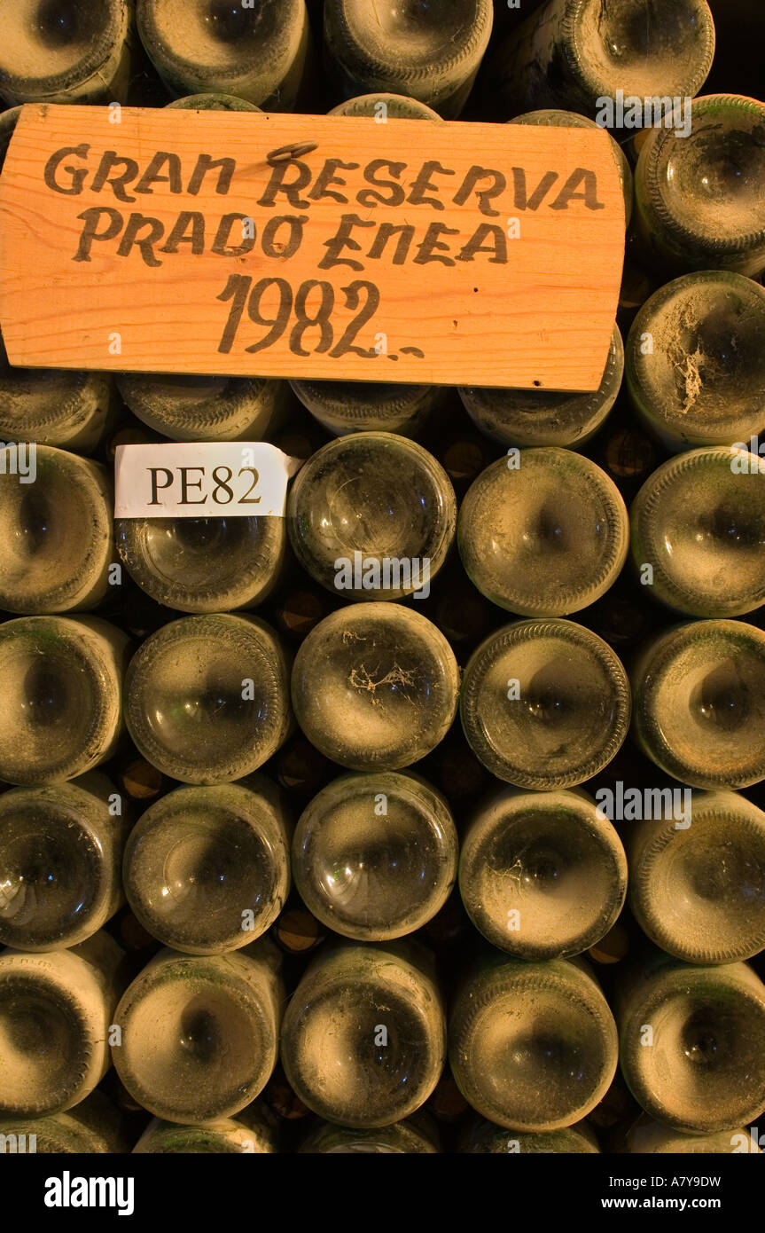 Dusty de vieilles bouteilles de vin Gran Reserva dans Bodega Muga (Winery) Haro village de La Rioja région du nord de l'Espagne. Banque D'Images