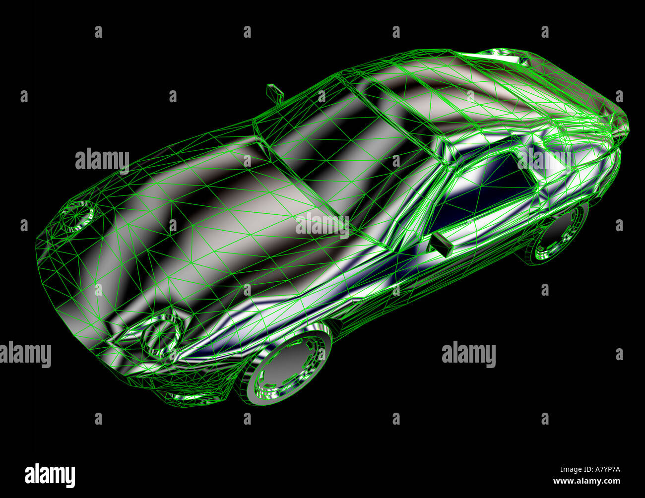 Vue conceptuelle du voiture futuriste en 3d fil de fer. Banque D'Images