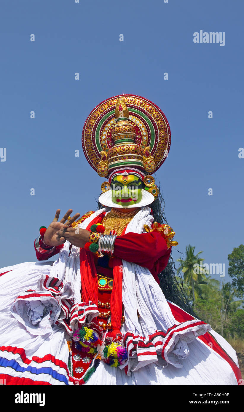 Danseuse de Kathakali du Kerala, l'exécution Banque D'Images