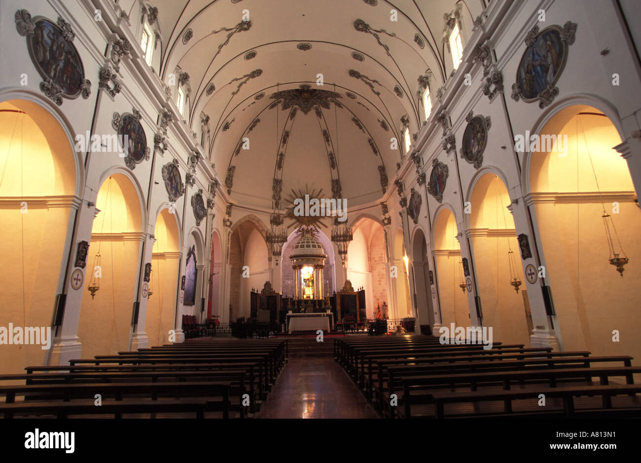 L'Espagne, Îles Baléares, Ibiza, Eivissa, la cathédrale Banque D'Images