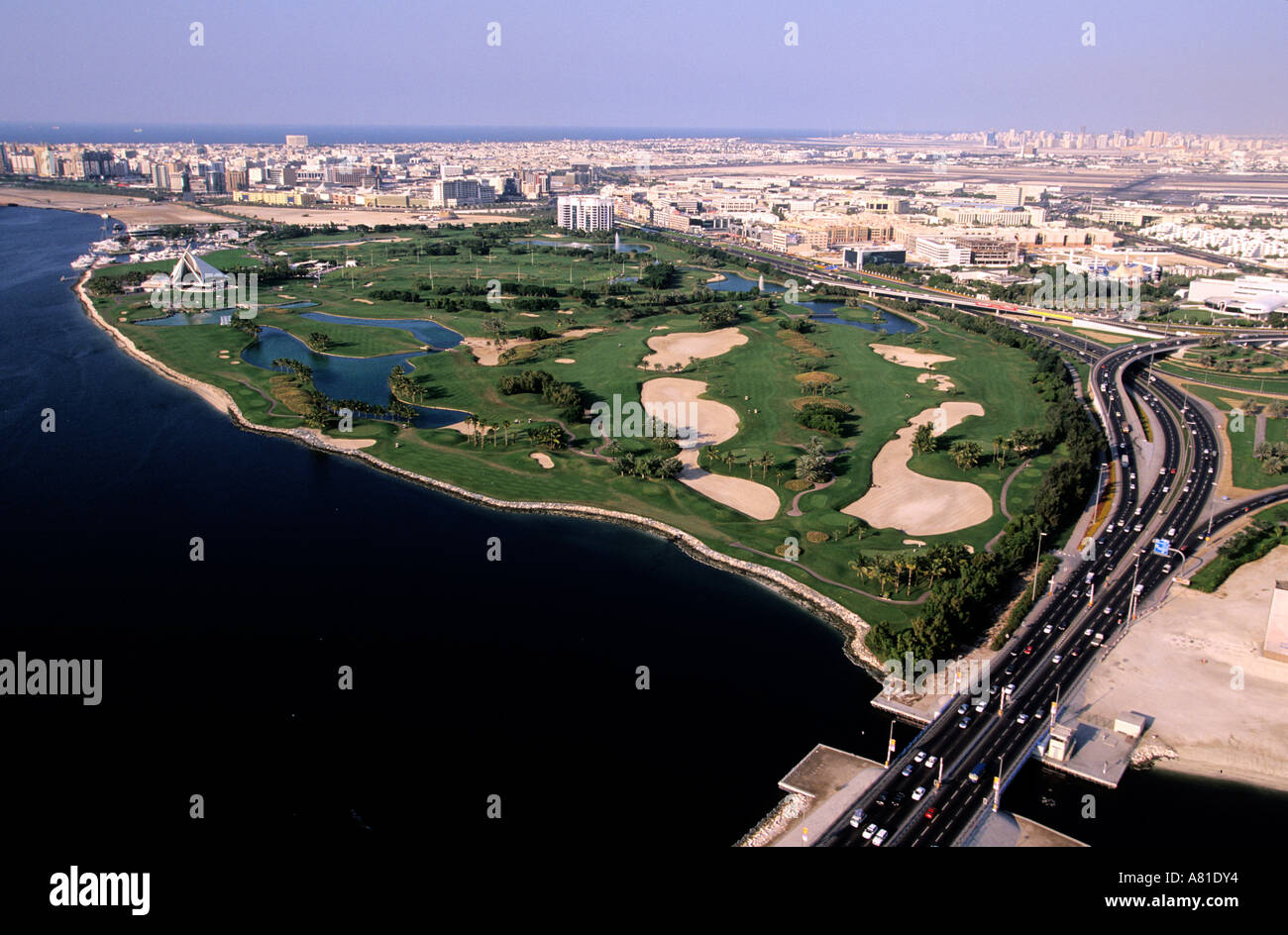 Emirats Arabes Unis, Dubai, Dubai Creek Golf Club (vue aérienne) Banque D'Images