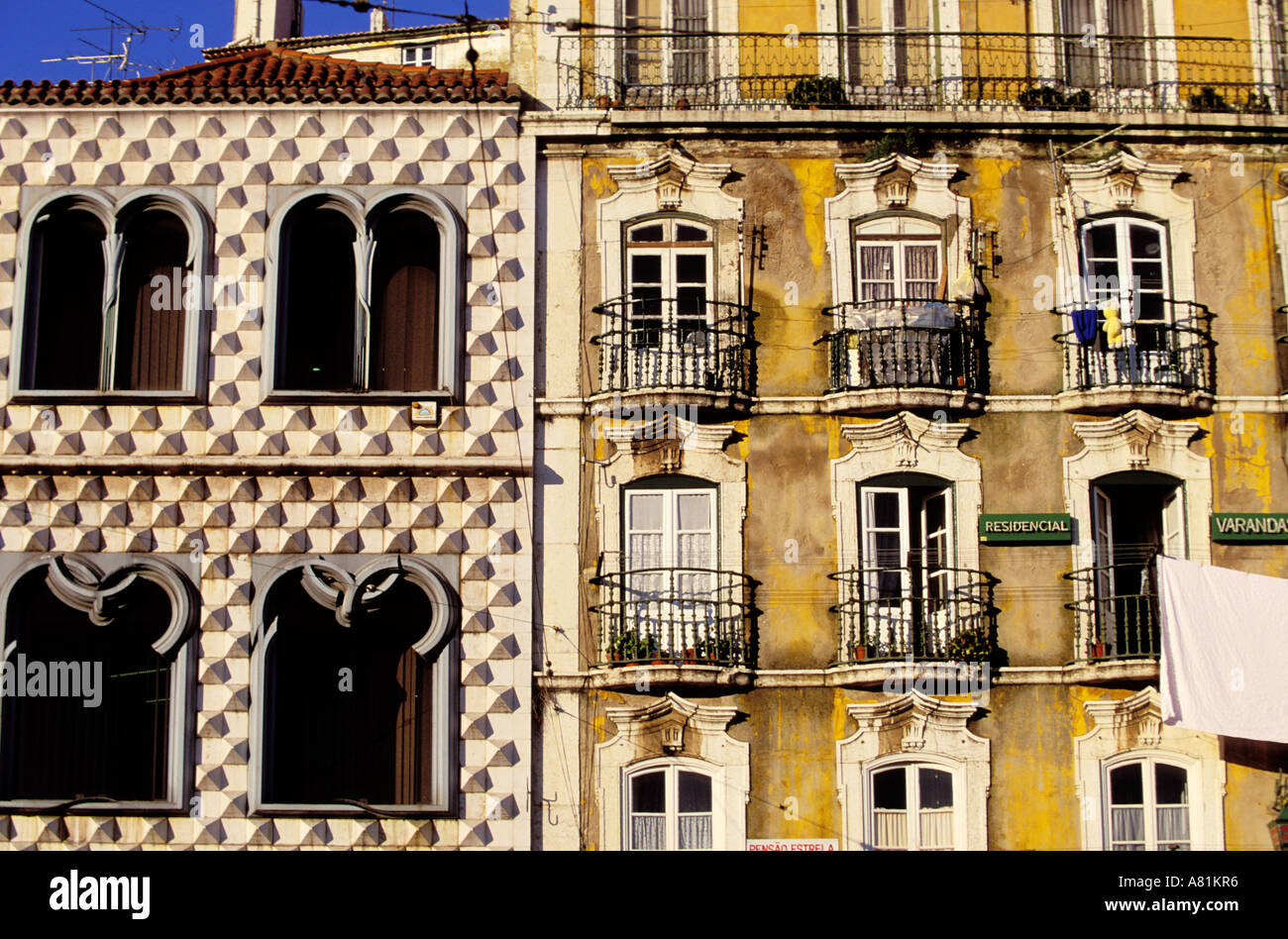 Portugal, Lisbonne, maison en points, Campos das Cebolas Banque D'Images