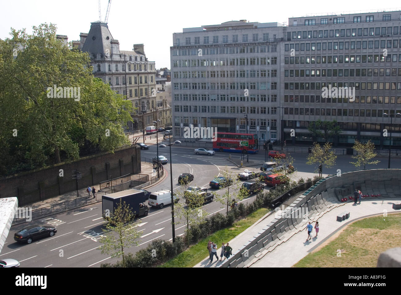 Vue depuis le haut de l'Édifice Wellington Arch, Hyde Park Corner London GB UK Banque D'Images