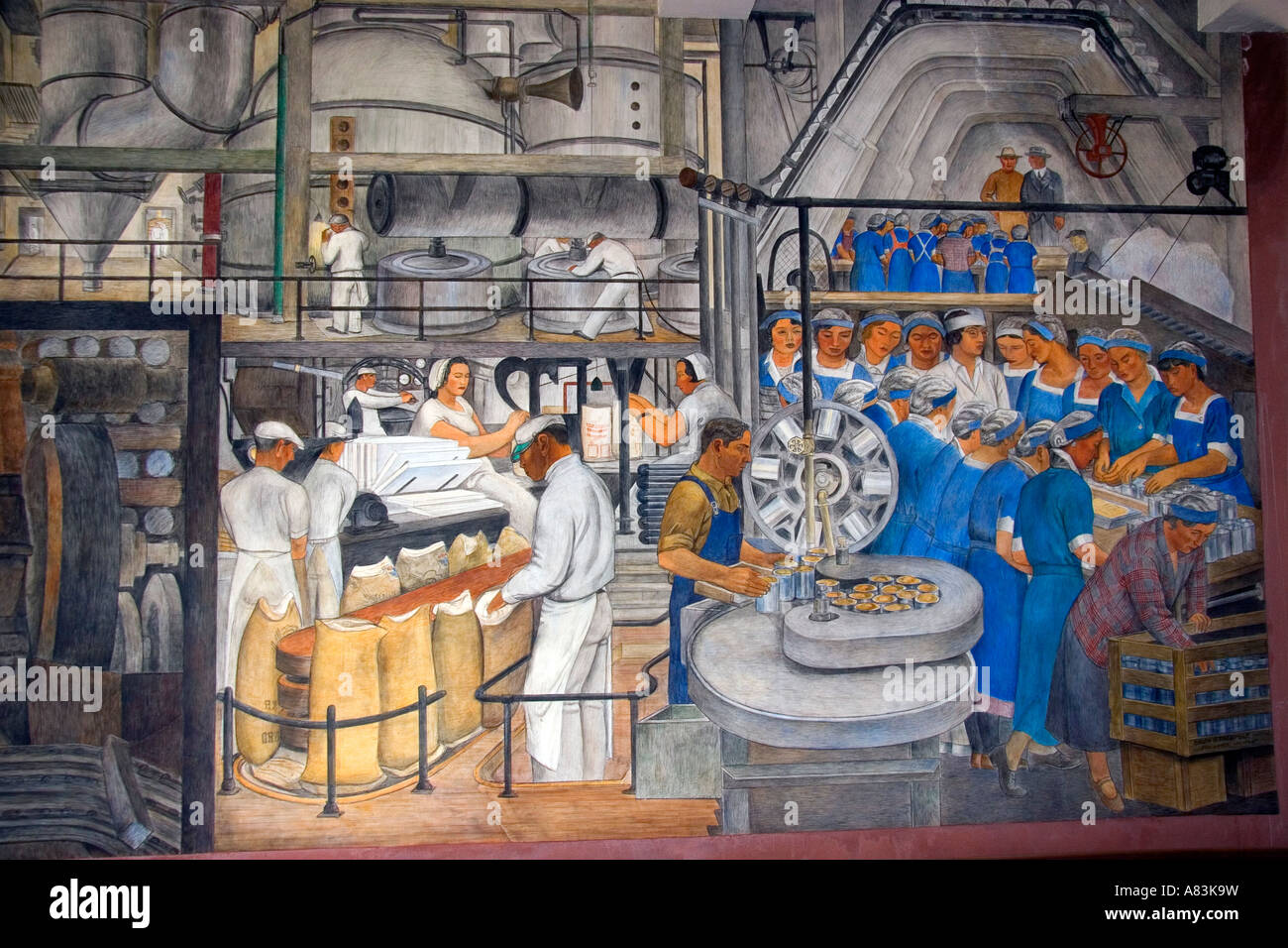 Fresque à l'intérieur de la Coit Tower à San Francisco, Californie Banque D'Images