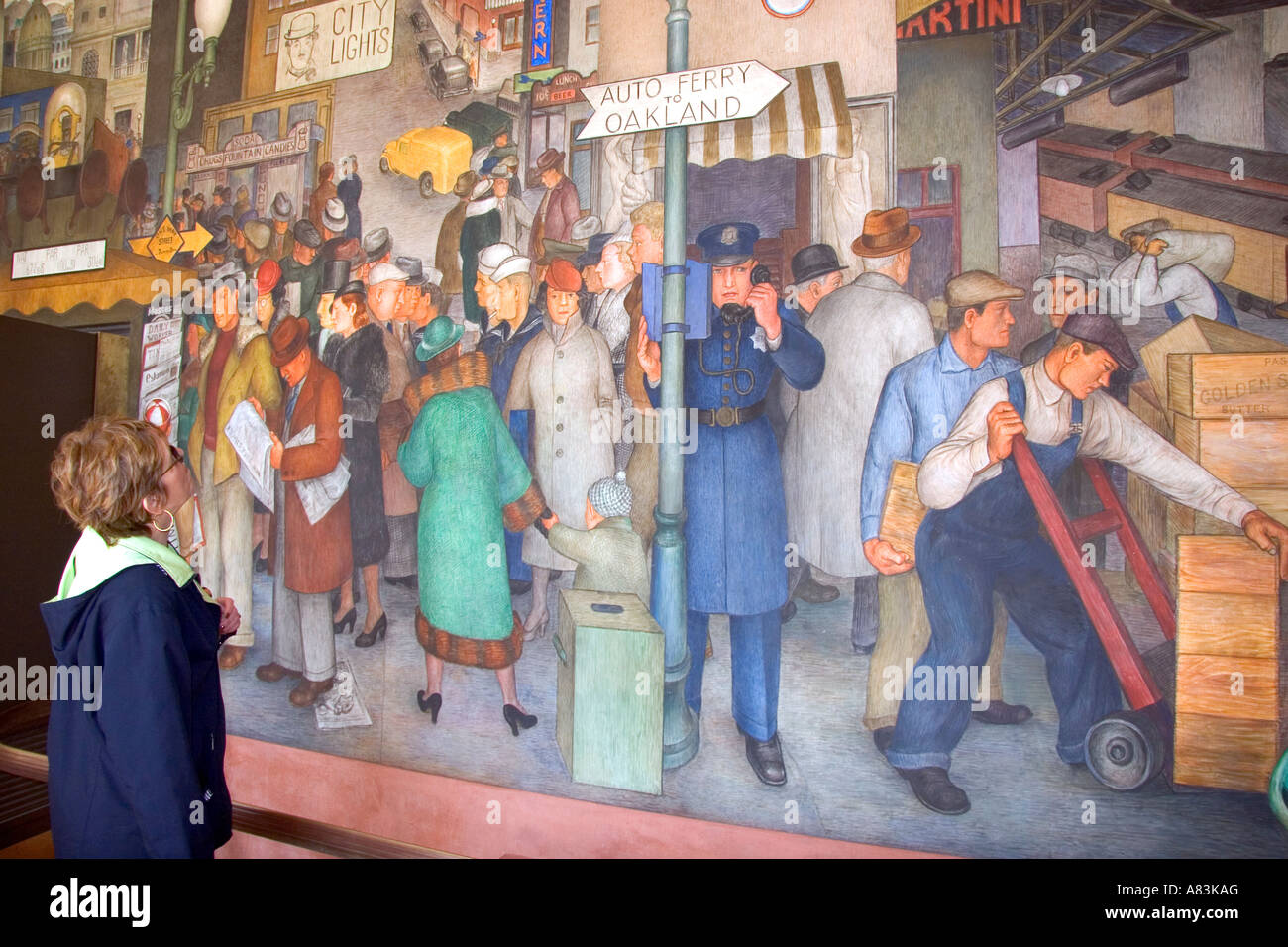 L'affichage d'une femme fresque à l'intérieur de la Coit Tower à San Francisco, Californie Banque D'Images