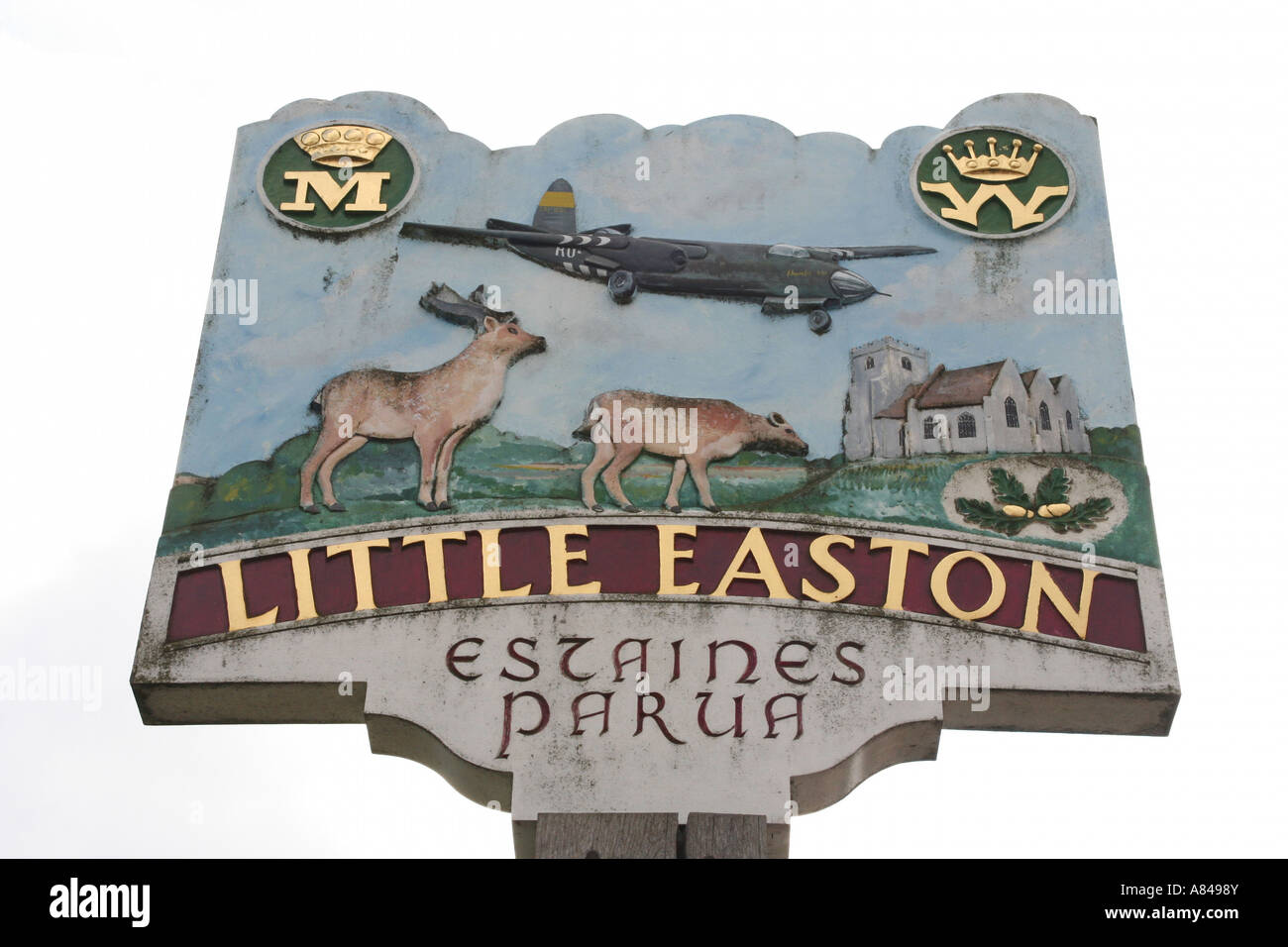 Peu d'Easton panneau du village de la renommée dambusters essex Banque D'Images