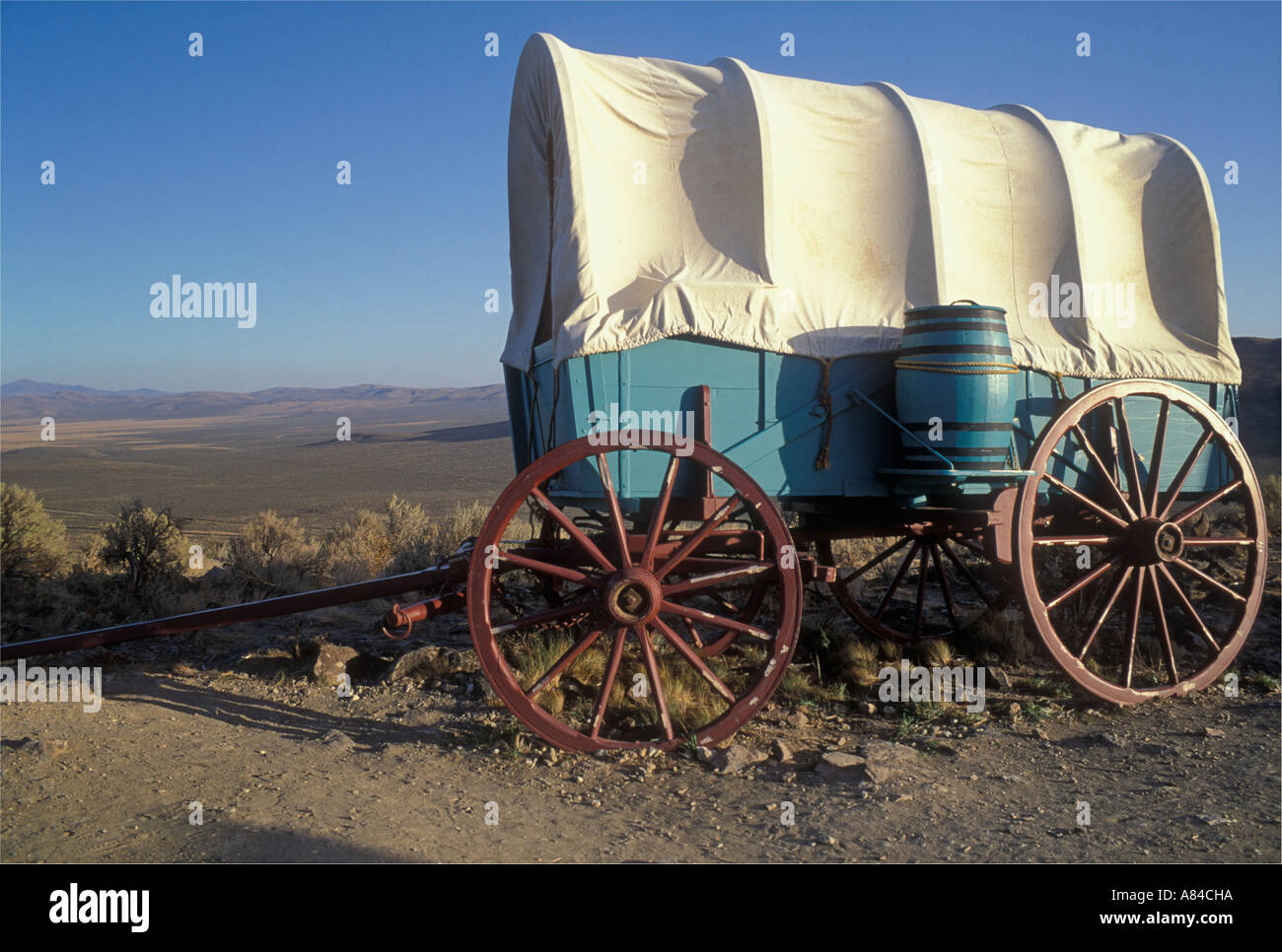 Wagon couvert à l'Oregon Trail Interpretive Centre Flagstaff Hill près de Baker City, Oregon Banque D'Images
