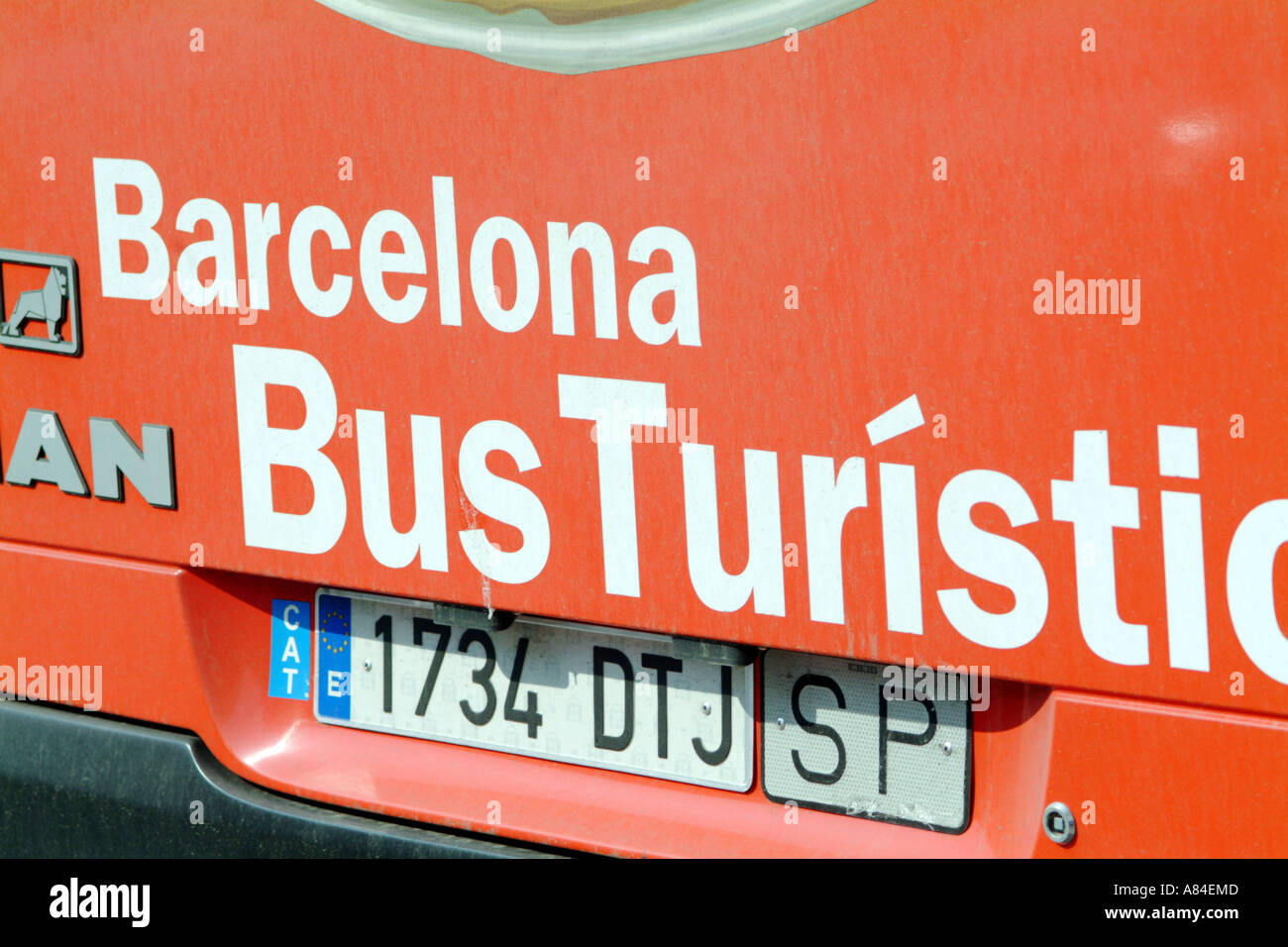 Red bus touristique Barcelone ville détail entraîneur espagnol espagne espana voyage tourisme cityscape bus touristique catalan véhicule objectif tran Banque D'Images
