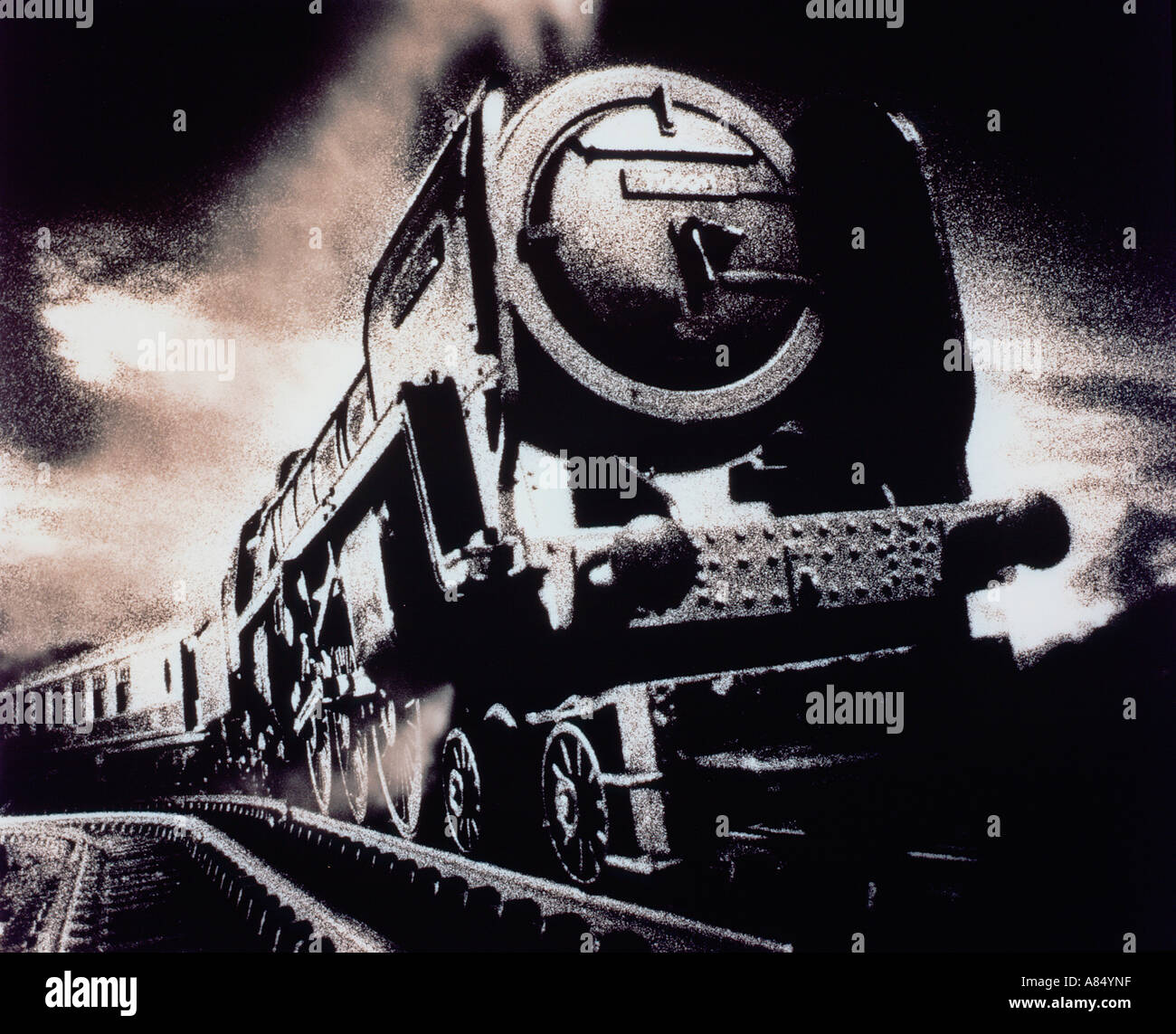 Close-up of railway train à vapeur en mouvement. L'Australie. Banque D'Images