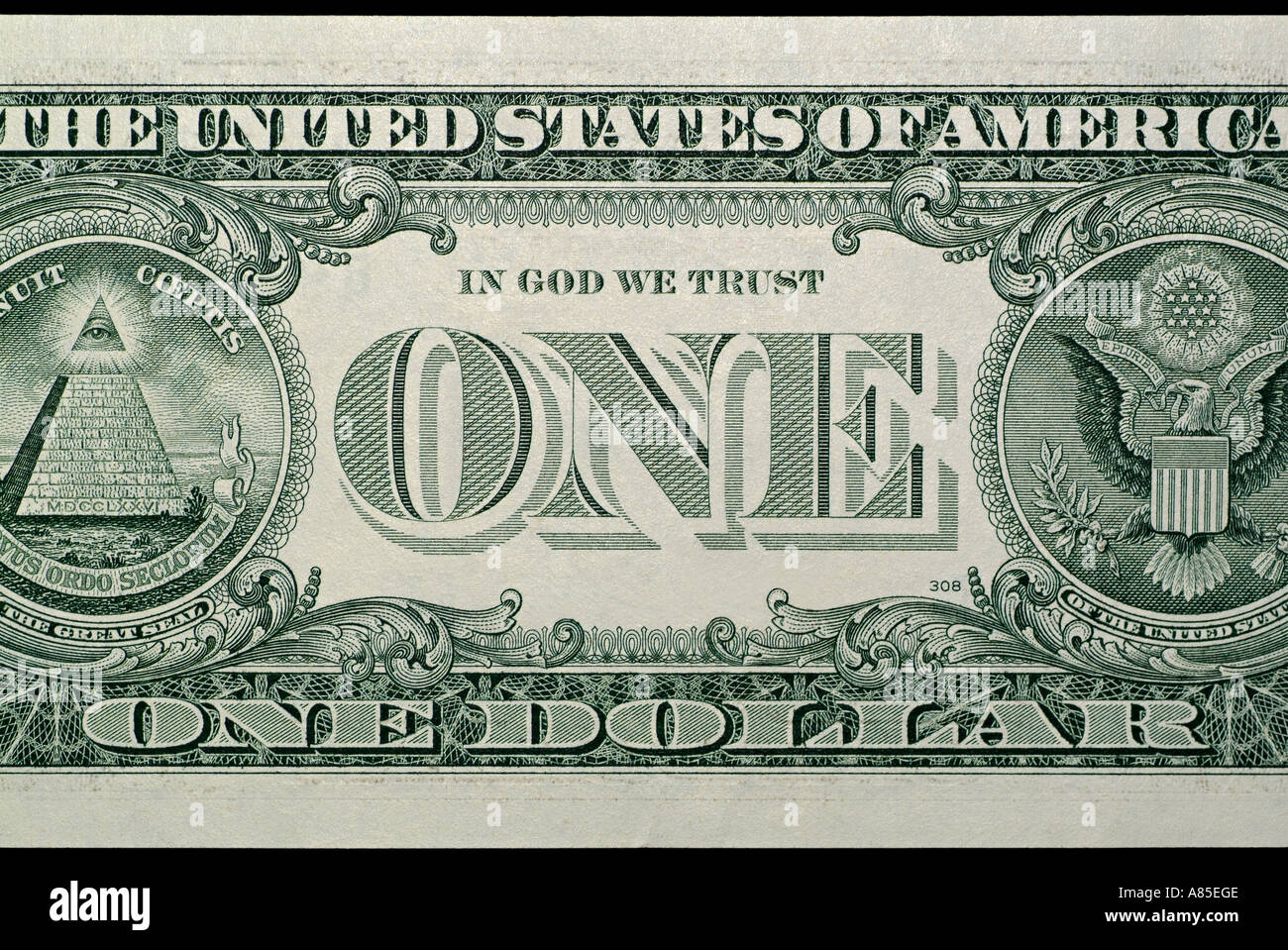 Remplissage du cadre de près de l'arrière d'un vert United States of America Un Dollar Note Banque D'Images