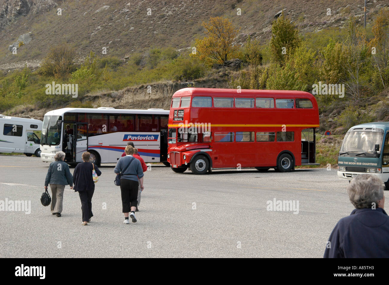 Red London Routemaster bus à Kawarau Bungy Centre en Nouvelle Zélande Banque D'Images