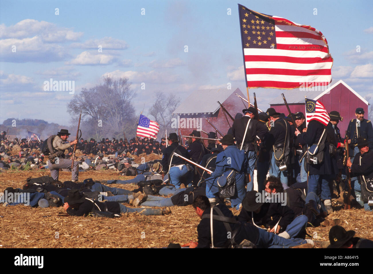 Reinactment de guerre civile entre l'Armée de l'Union et l'armée confédérée à Franklin, Tenneessee USA Banque D'Images