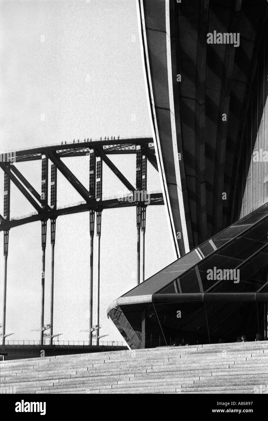 Opéra de Sydney et le Harbour Bridge Noir Blanc Banque D'Images