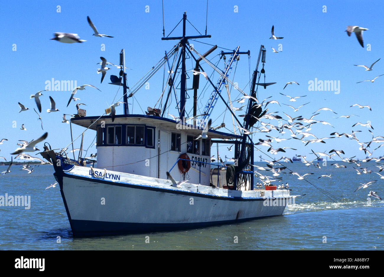 Intracoastal waterway United States Texas USA Galveston Bay Pêche Bateau Banque D'Images