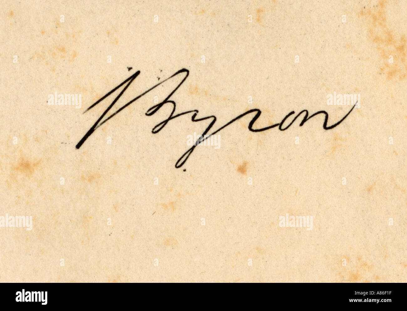 Lord Byron. Sa signature. George Gordon, Lord Byron 1788 à 1824. Poète romantique anglais Banque D'Images
