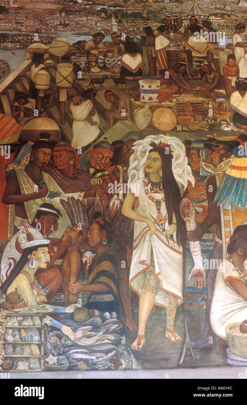 Diego de Rivera fresques au Palacio de Gobierno à Mexico DF Banque D'Images