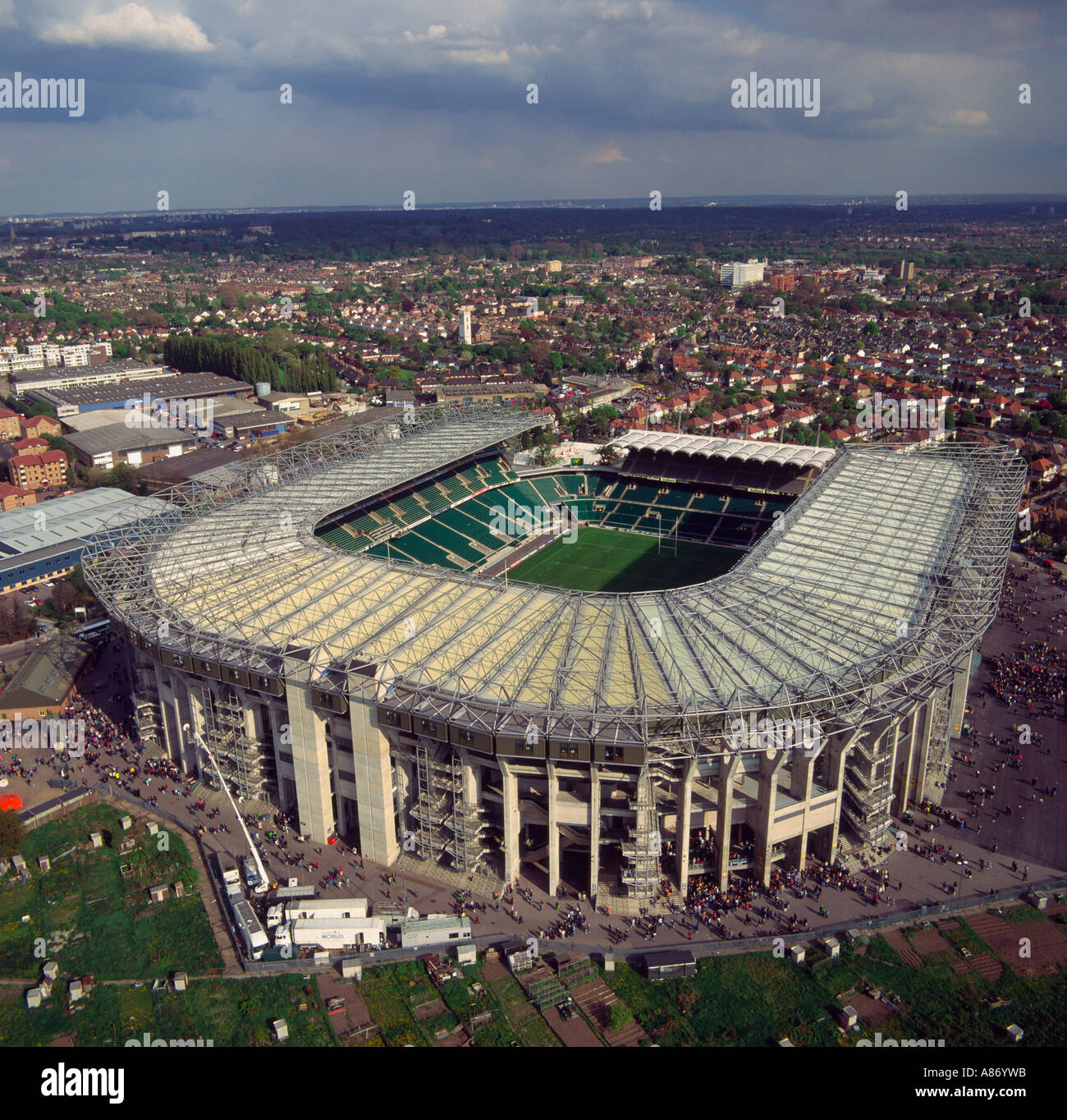 Jour de match Stade Twickenham RFU UK Vue aérienne Banque D'Images