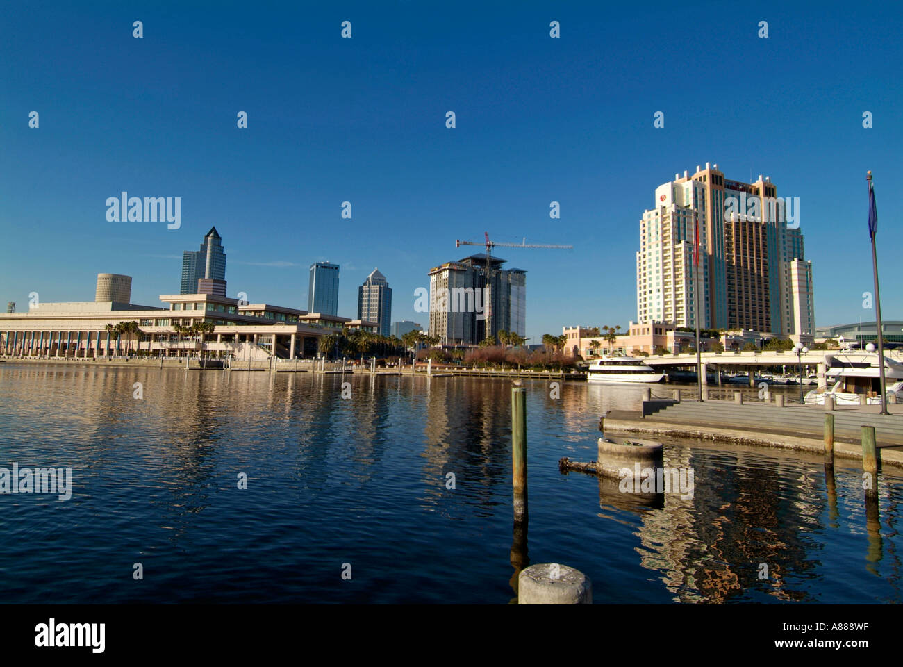 Le centre-ville de ville de Tampa en Floride avec le Centre des Congrès à l'avant-plan au bord de l'eau Banque D'Images