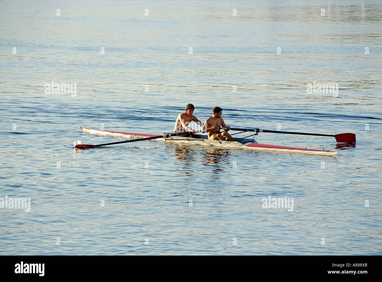 Sculling sur Tampa Bay à Tampa Bay en Floride Université de Floride du Sud à Tampa Banque D'Images Sculling sur Tampa Bay à Tampa Bay en Floride Université de Floride du Sud à Tampa Banque D'Images