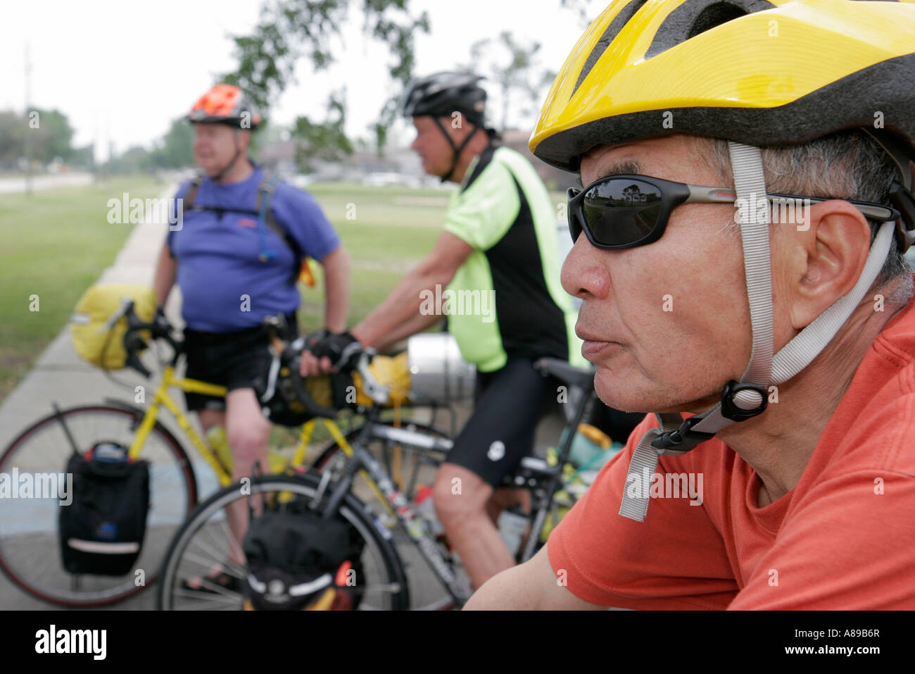 Alabama Mobile County,Mobile,Brookley Center,centre,Underground Railroad Bicycle Highway route,cyclistes,homme asiatique,mâle,les visiteurs Voyage tour Banque D'Images