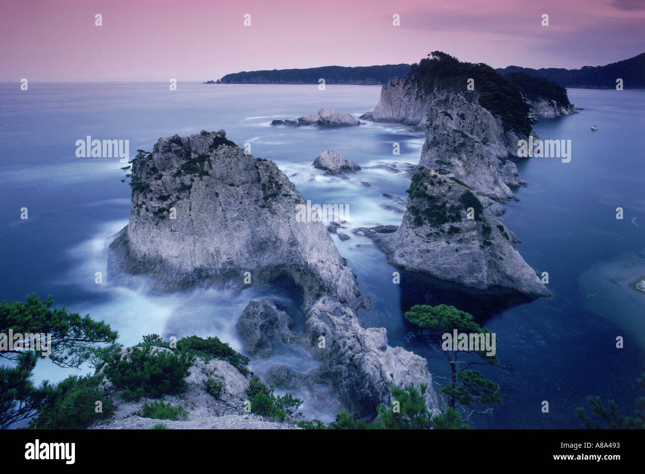 Côte Rocheuse dans le Parc National Rikuchu à Jodogahama sur l'île de Honshu au Japon Banque D'Images