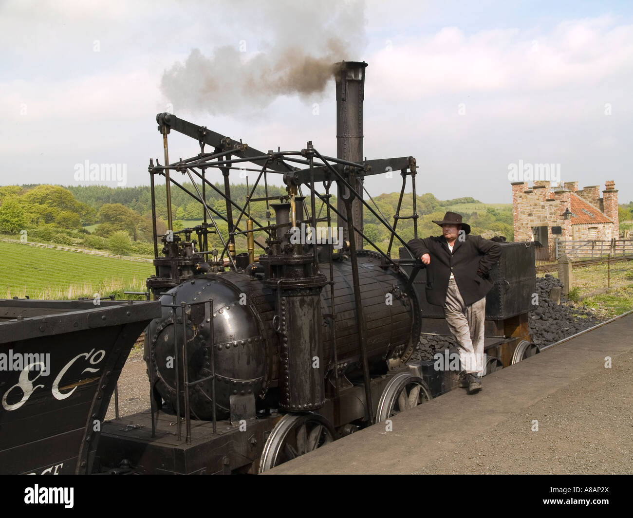 Groupe de travail de George relica Stephensons 1825 Locomotion locomotive à Beamish Museum of Northern Life Banque D'Images