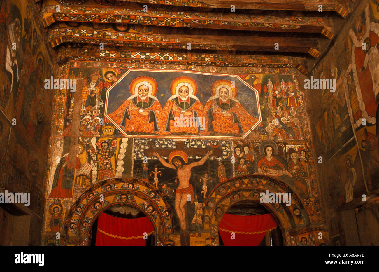 L'intérieur peint de l'église de Debre Birhan Sélassié, Gondar, Éthiopie Banque D'Images