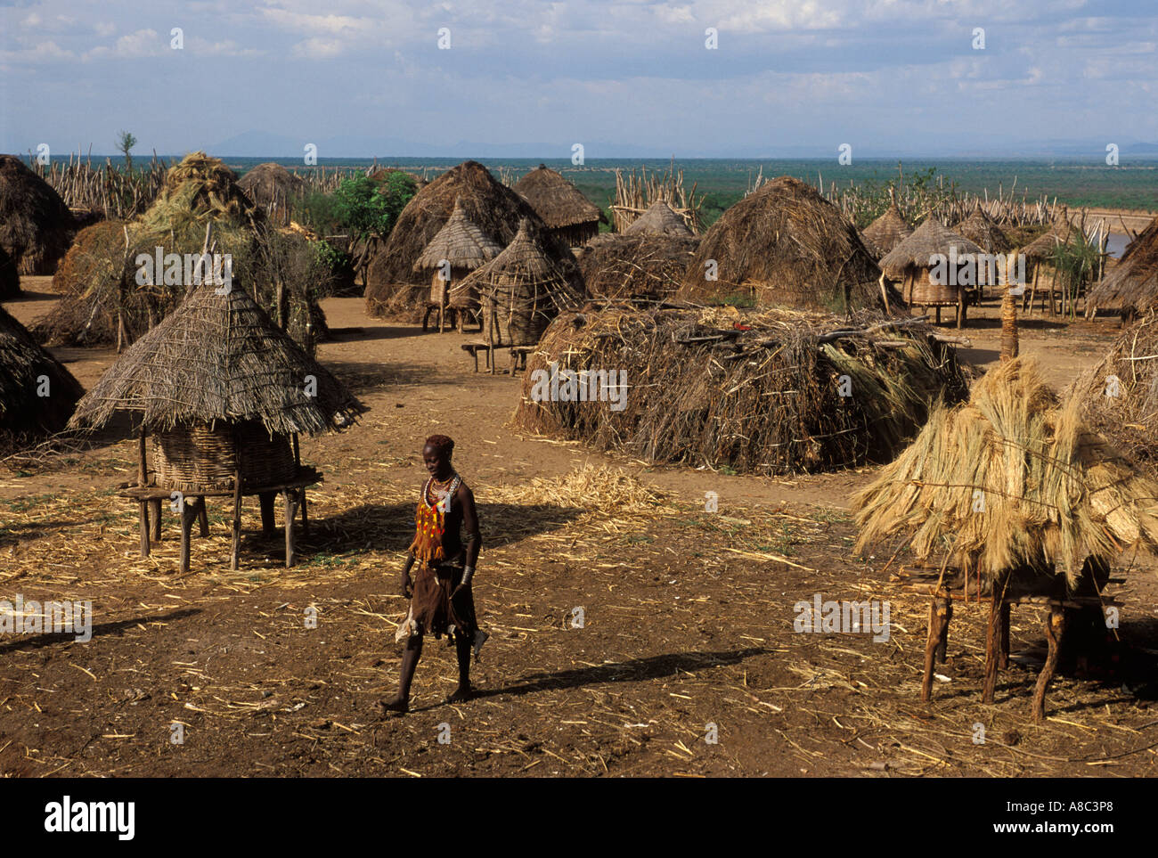 Karo village , Kolcho , au sud vallée de l'Omo, en Ethiopie Banque D'Images