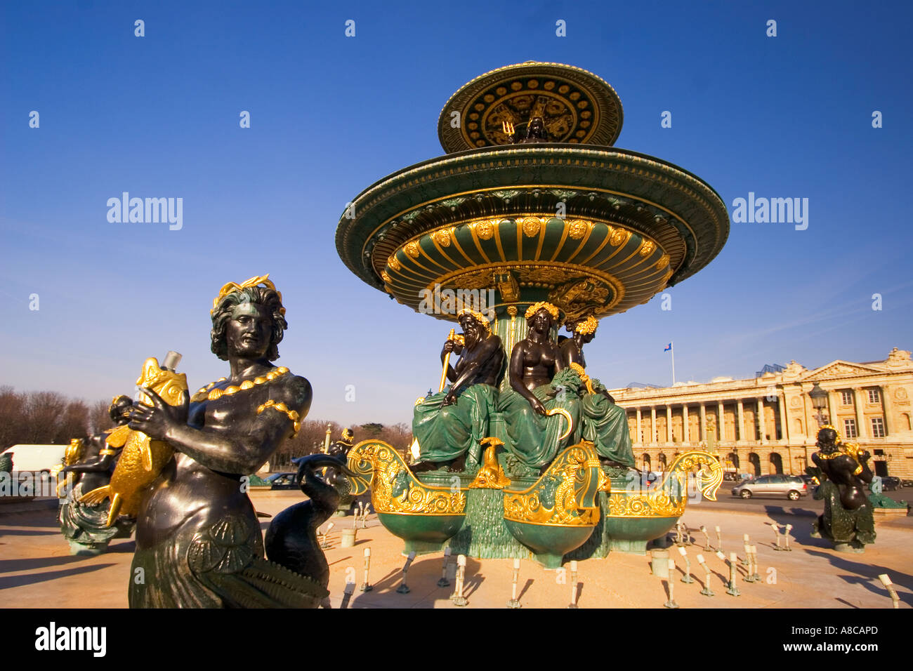 France Paris Place de la Concorde fontaine sculptures Banque D'Images