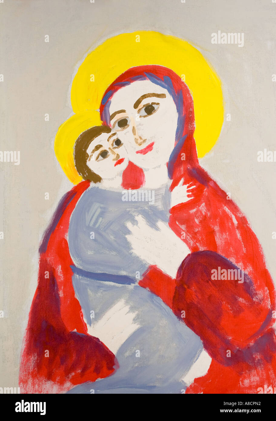 Vierge Marie et l'Enfant Jésus Christ décoration ancienne église Grèce Banque D'Images