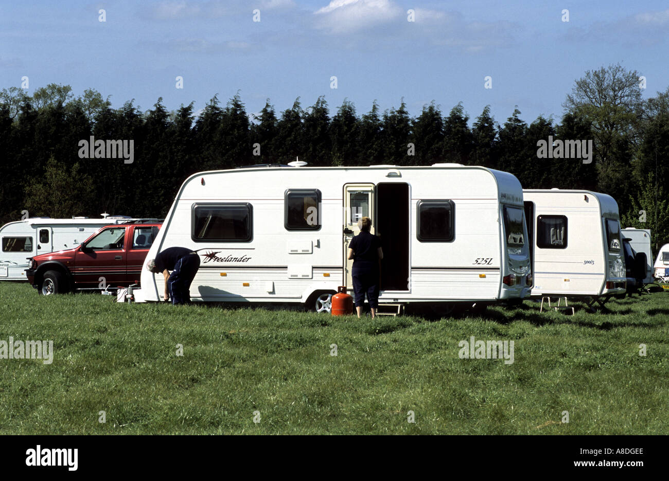 Caravanes sur le Caravan rally dans le Warwickshire, Angleterre, RU Banque D'Images