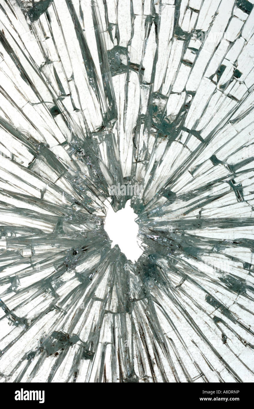 Trou de balle en verre brisé Banque D'Images