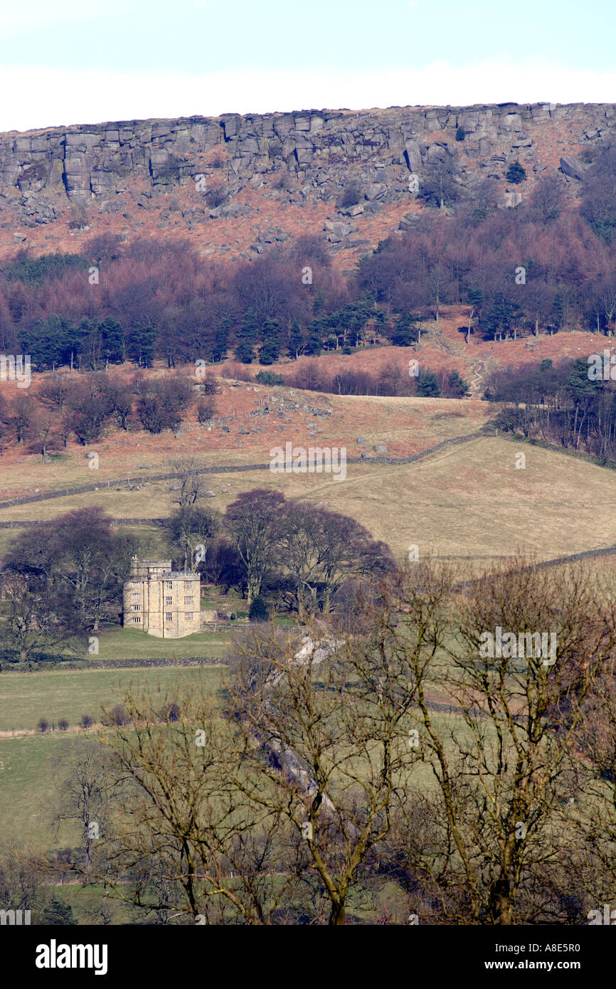 Lees nord Hall, nr, Longshaw, que l'on croit être l'inspiration de Thornfield Hall dans le roman de Jane Eyre Bronte Banque D'Images