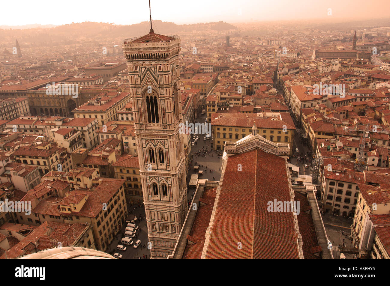 Vue de Florence depuis le sommet de la coupole de la cathédrale Santa Maria del Fiore. Florence, Toscane. Italie Banque D'Images