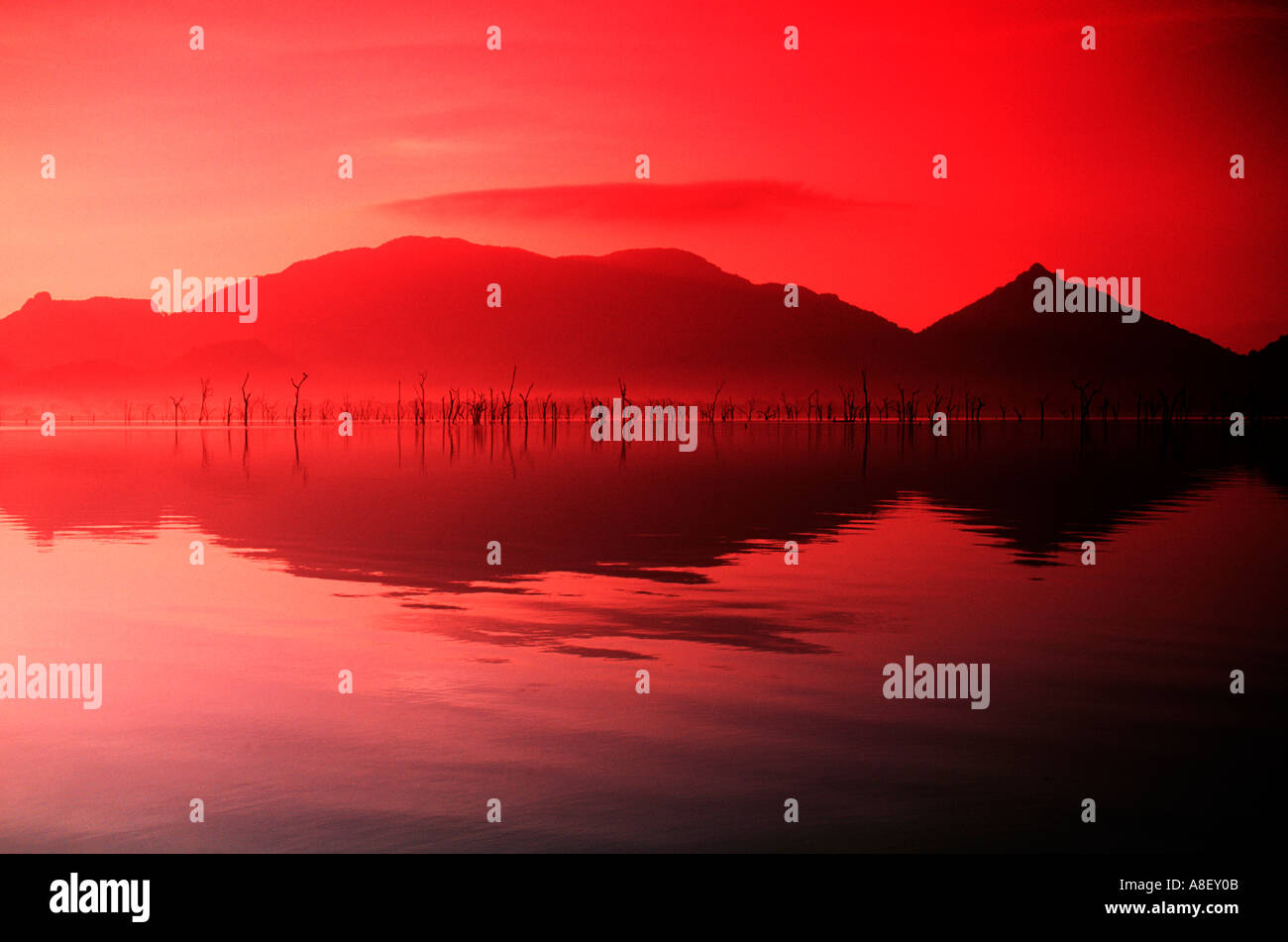 Ceylan Sri Lanka Sigiriya lake sunset levers Banque D'Images