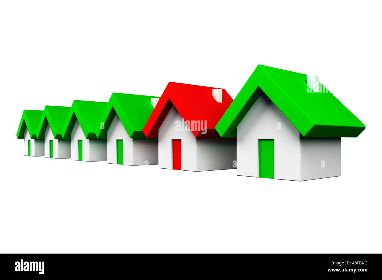 Rangée de maisons vertes avec un rouge de l'environnement concept Banque D'Images