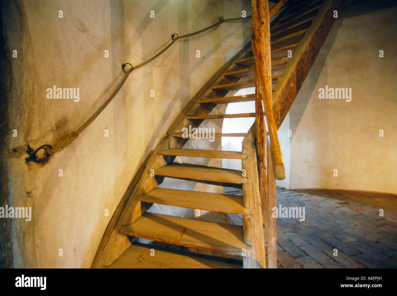 L'étape de l'intérieur de la tour du château de Krumlov République Tchèque République Tchèque Banque D'Images