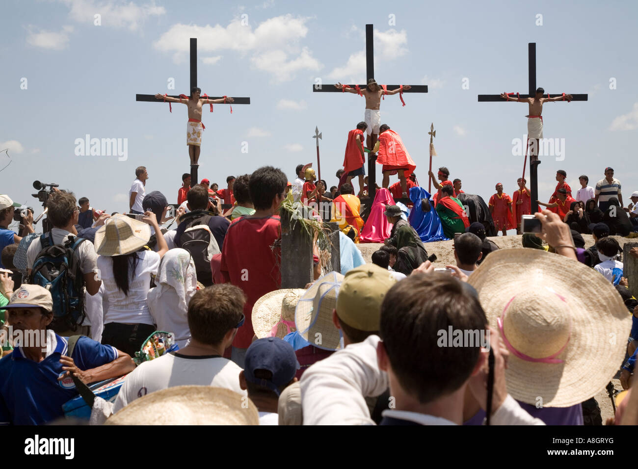 Crucifixion de Flagellants, Vendredi Saint Lenten Rites, San Pedro Cutud, San Fernando, Philippines Banque D'Images