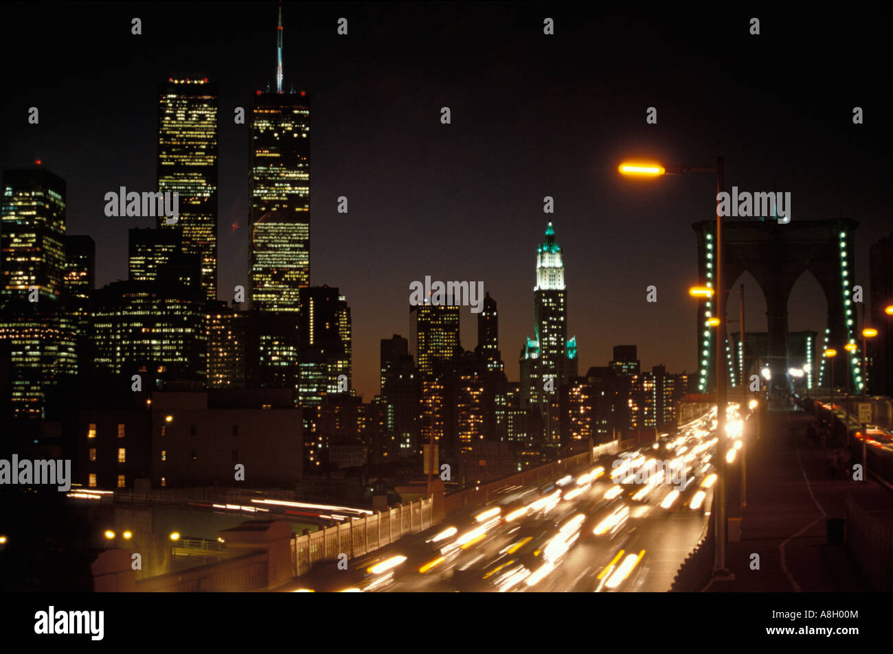 Pont de Brooklyn de nuit NYC Banque D'Images