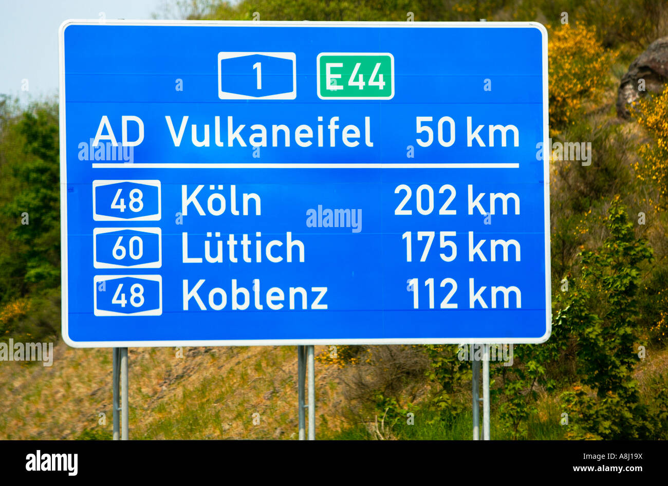 Autoroute allemande distance destination sign, Germany, Europe Banque D'Images