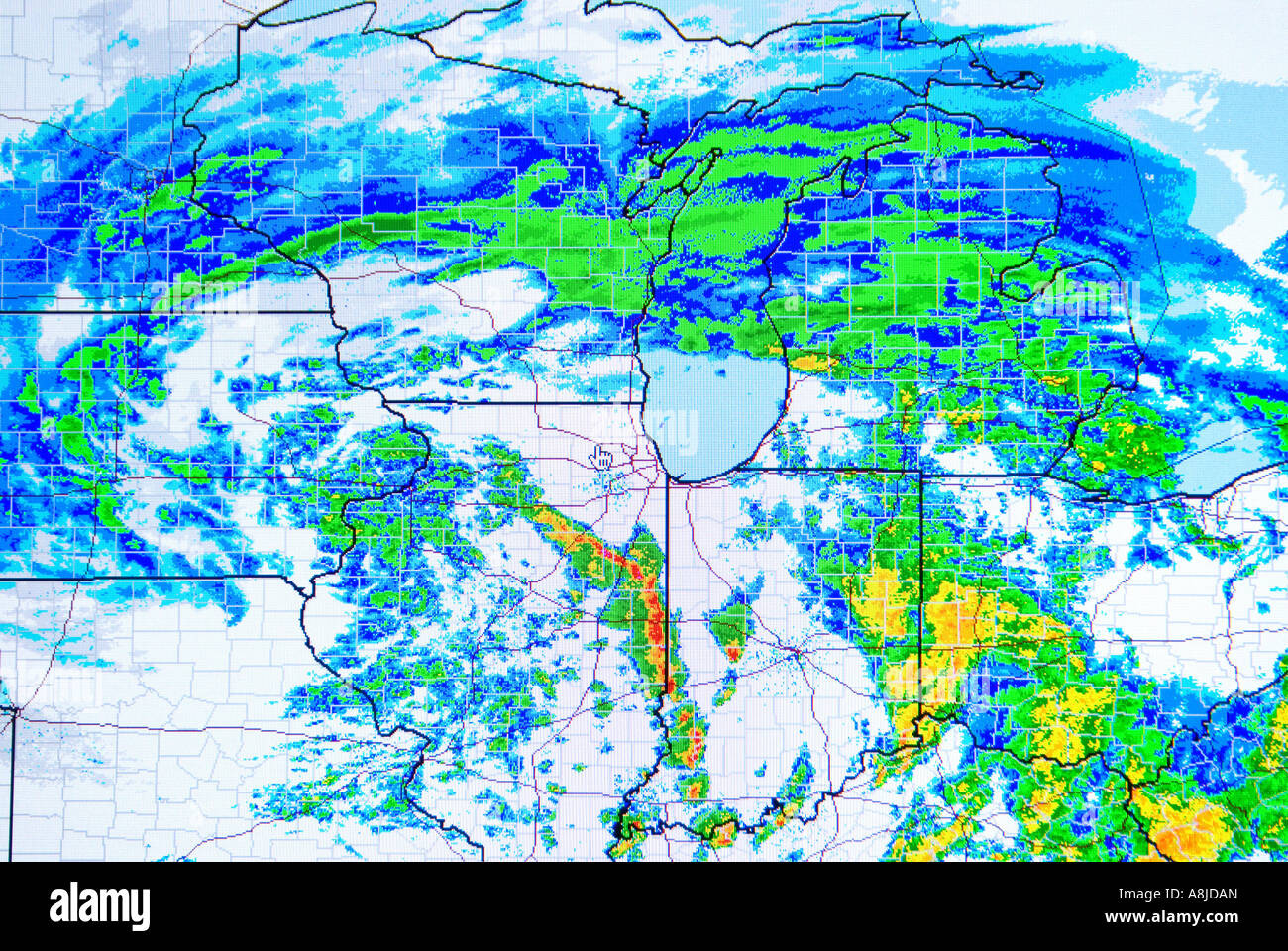 La carte météo du Midwest USA Banque D'Images