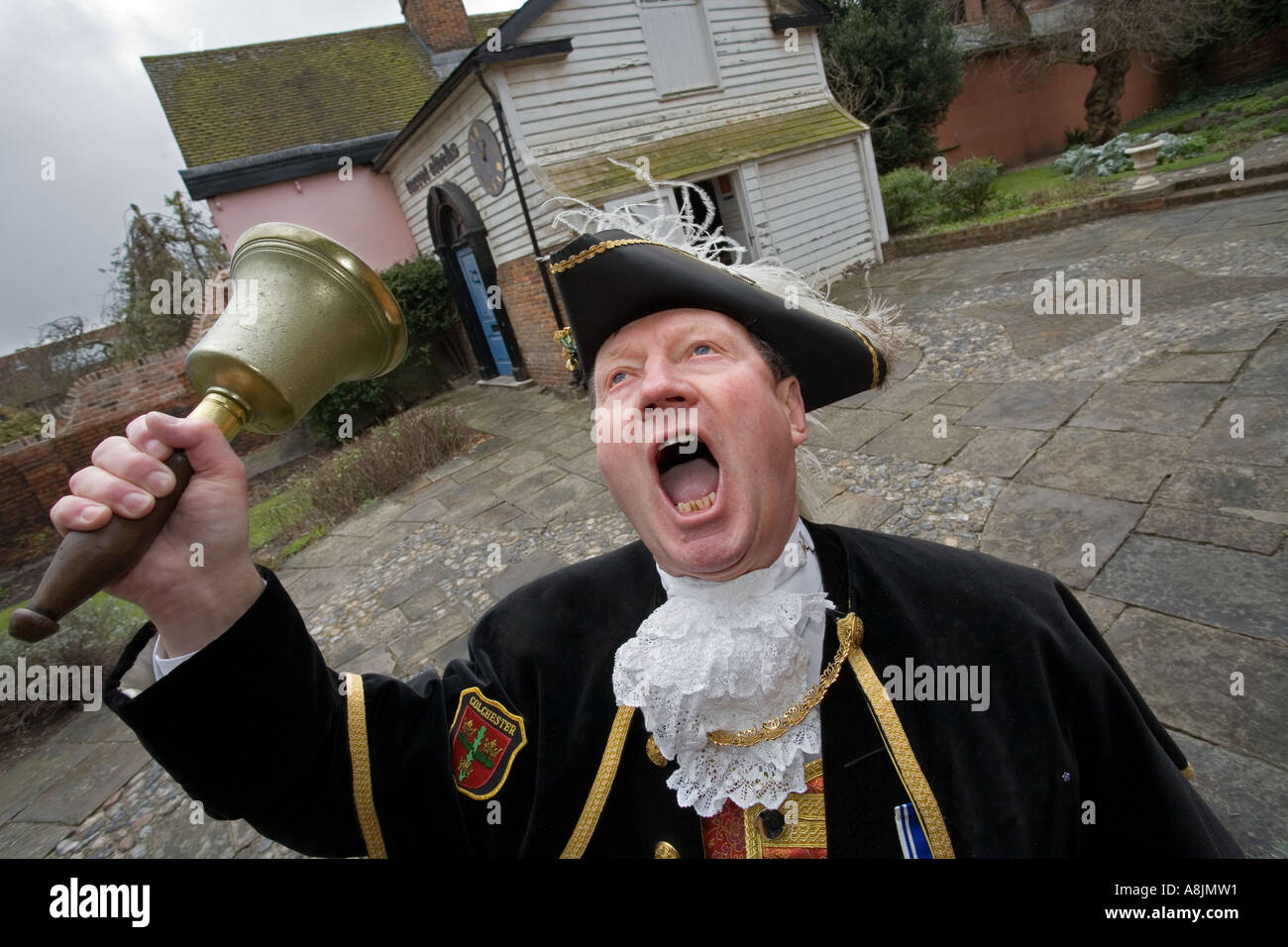 Colchester crieur public Robert Needham en action Banque D'Images