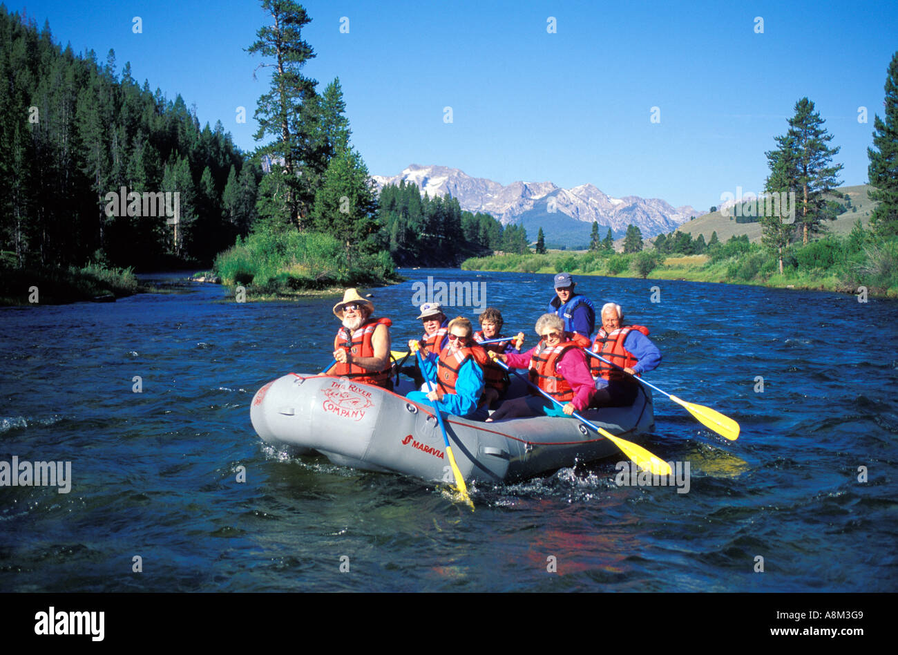 Virginia MAIN Rivière à saumons CELEBRATIONS group Mature profiter d'une journée de rafting Id Stanley Banque D'Images