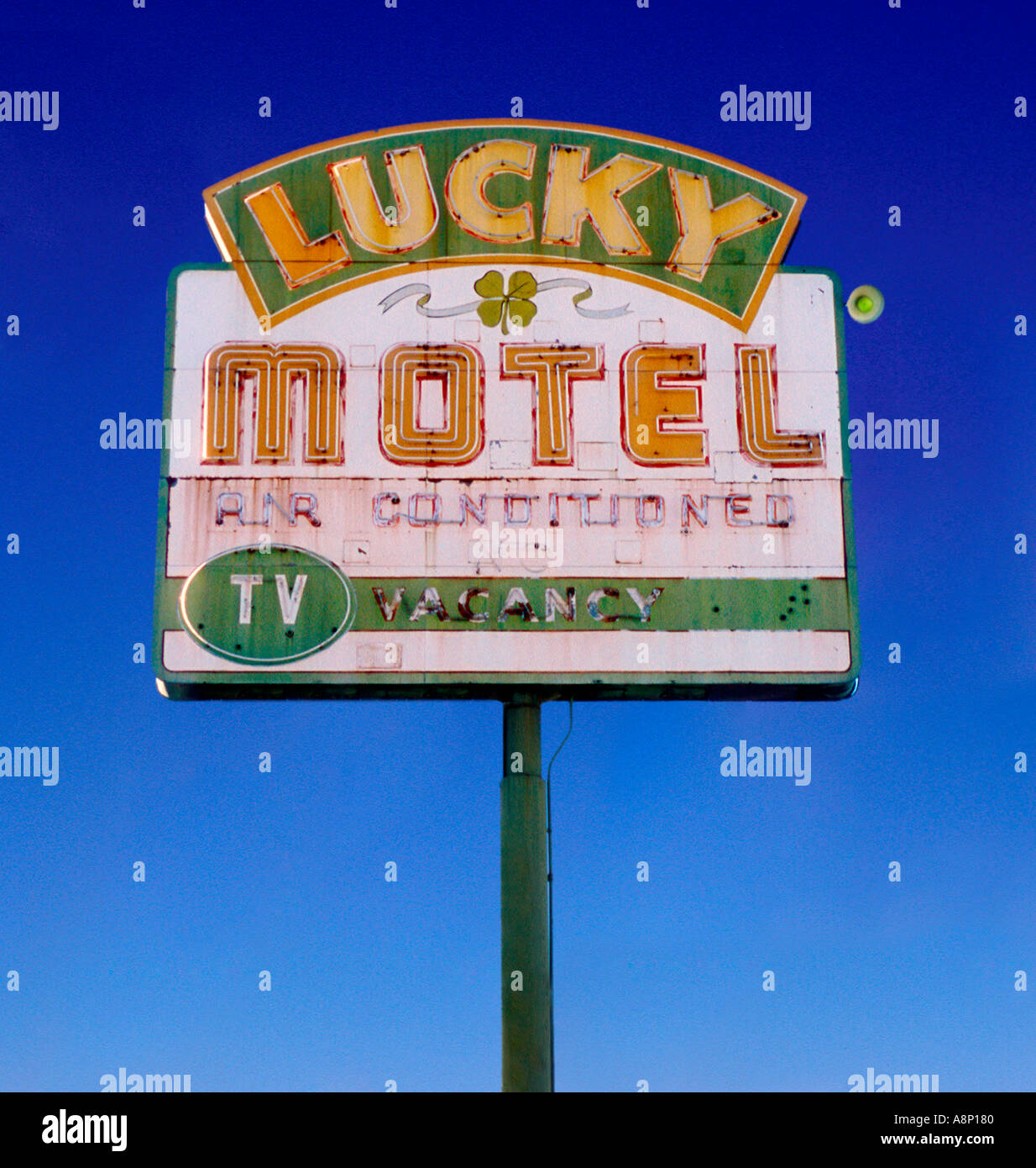 Lucky Motel signe pour un vieux motel au centre-ville de Las Vegas au Nevada Banque D'Images