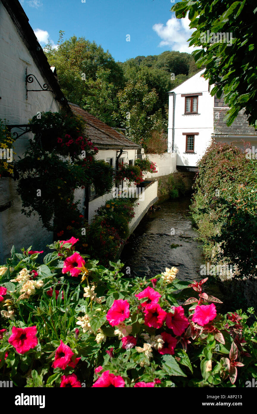 Stream and cottages, Cornwall, Angleterre, polperro Banque D'Images