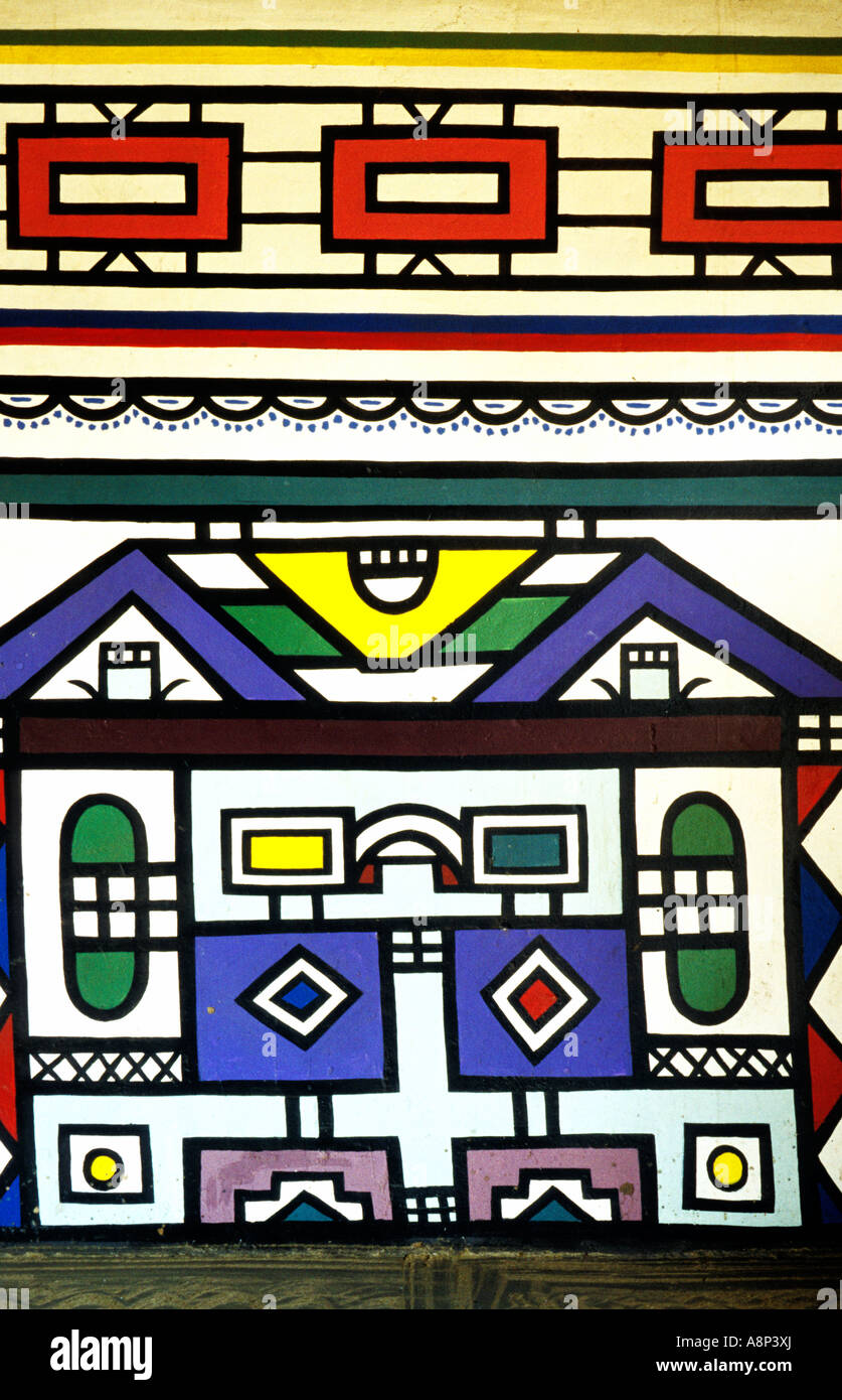 Détail de l'intérieur de maison kgodwana ndebele, village, kwa-ndebele, afrique du sud Banque D'Images